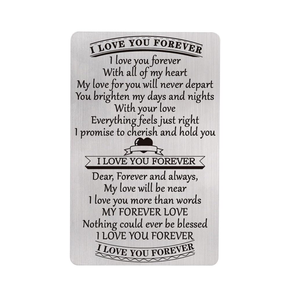 3752 Wallet Card，Metal Engraved Wallet Insert Card（I LOVE YOU FOREVER